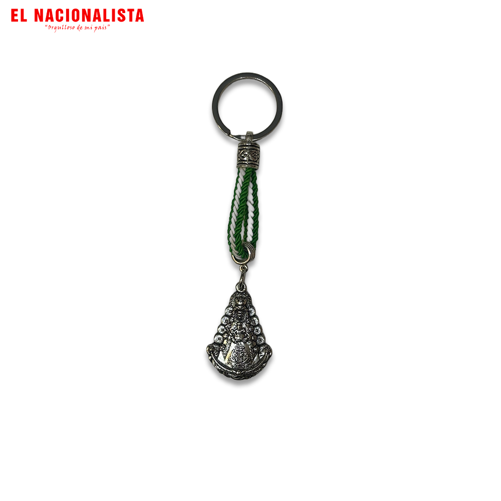 Llavero Virgen del Rocío Plateada con Cordón Verde – Romería Eterna