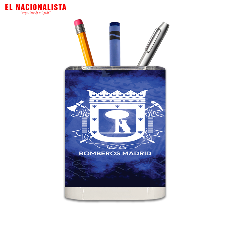 Porta Lápices Cuadrado Bomberos Madrid – Cubilete de Escritorio con Escudo Oficial