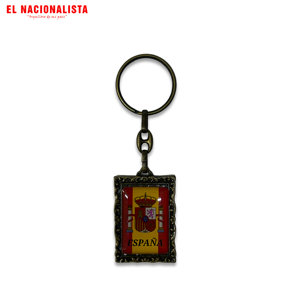Llavero Plateado Bandera de España con Escudo – Marco Cuadro