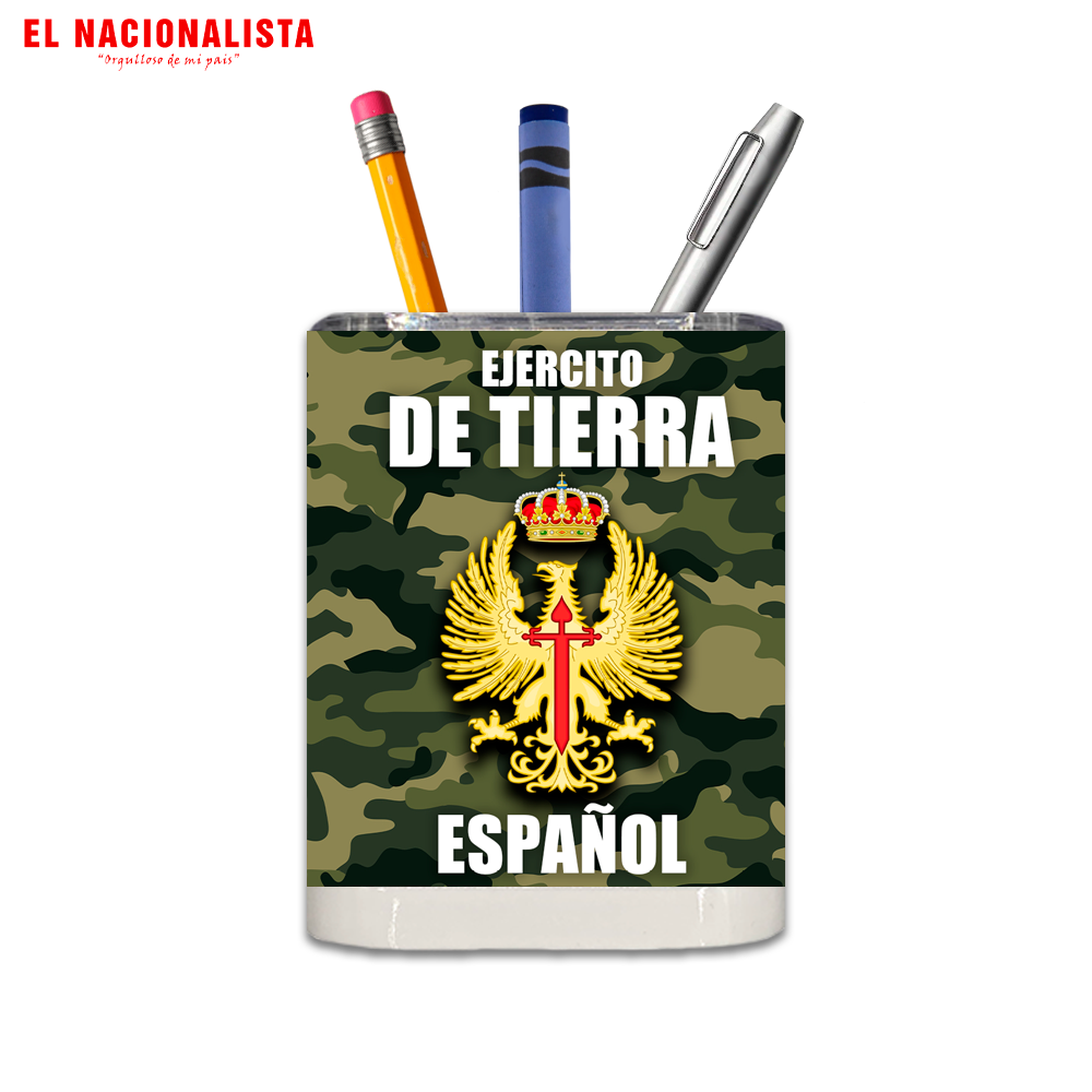 Porta Lápices Cuadrado Ejército de Tierra Español – Cubilete de Escritorio con Emblema del Ejército de Tierra