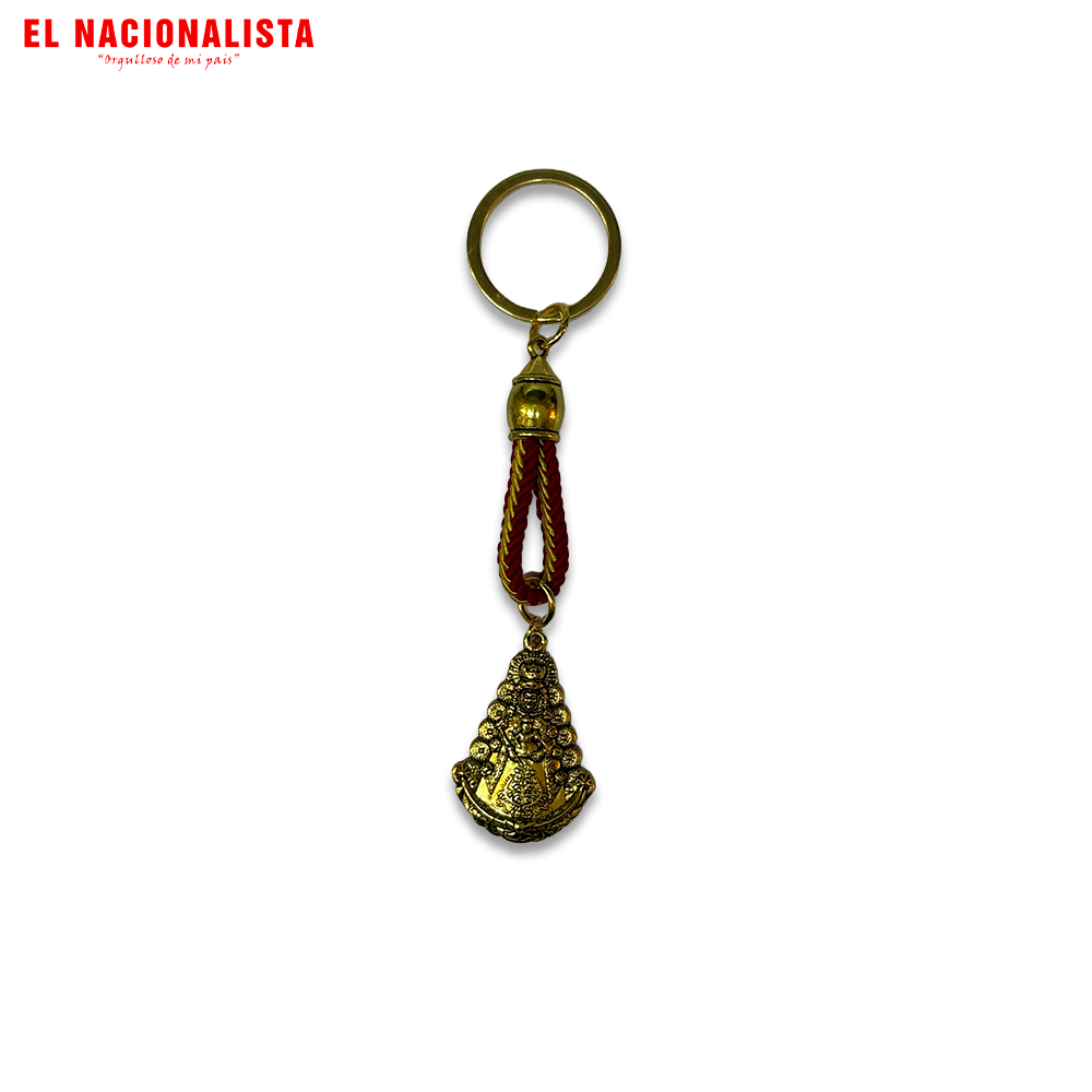 Llavero Virgen del Rocío Dorada con Cordón Rojo – Blanca Paloma