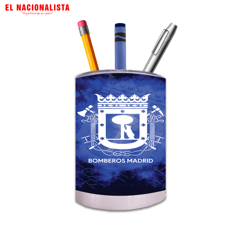 Porta Lápices Circular Bomberos Madrid – Cubilete de Escritorio con Escudo Oficial