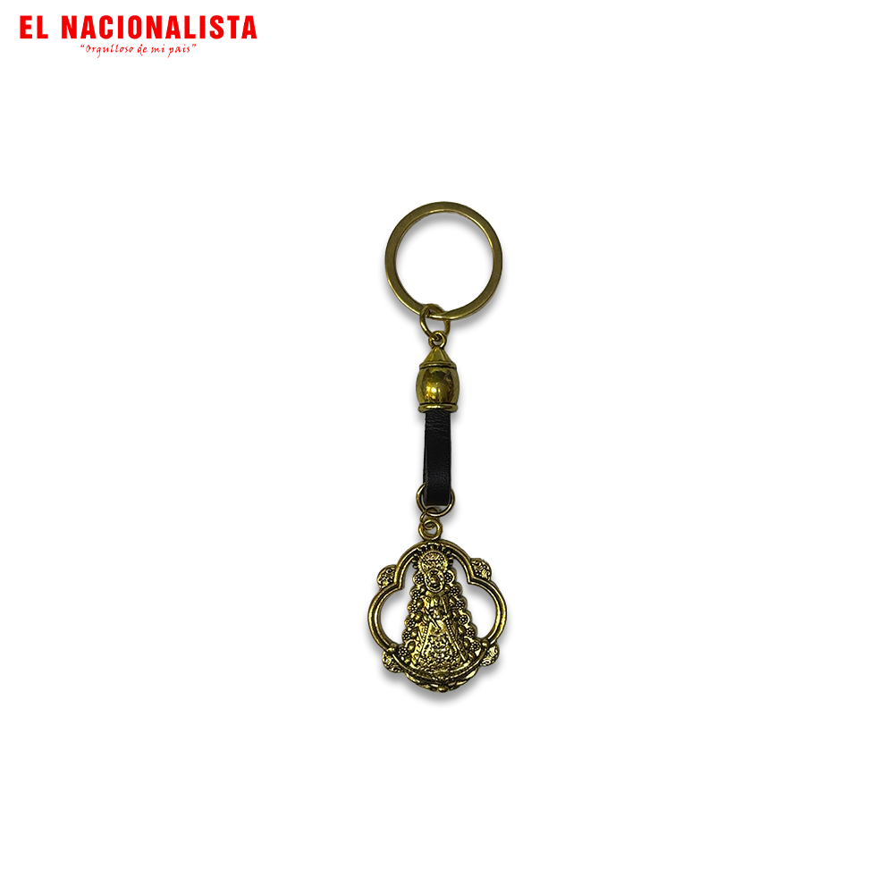 Llavero Virgen del Rocío Dorada con Cordón Negro – Fe y Tradición
