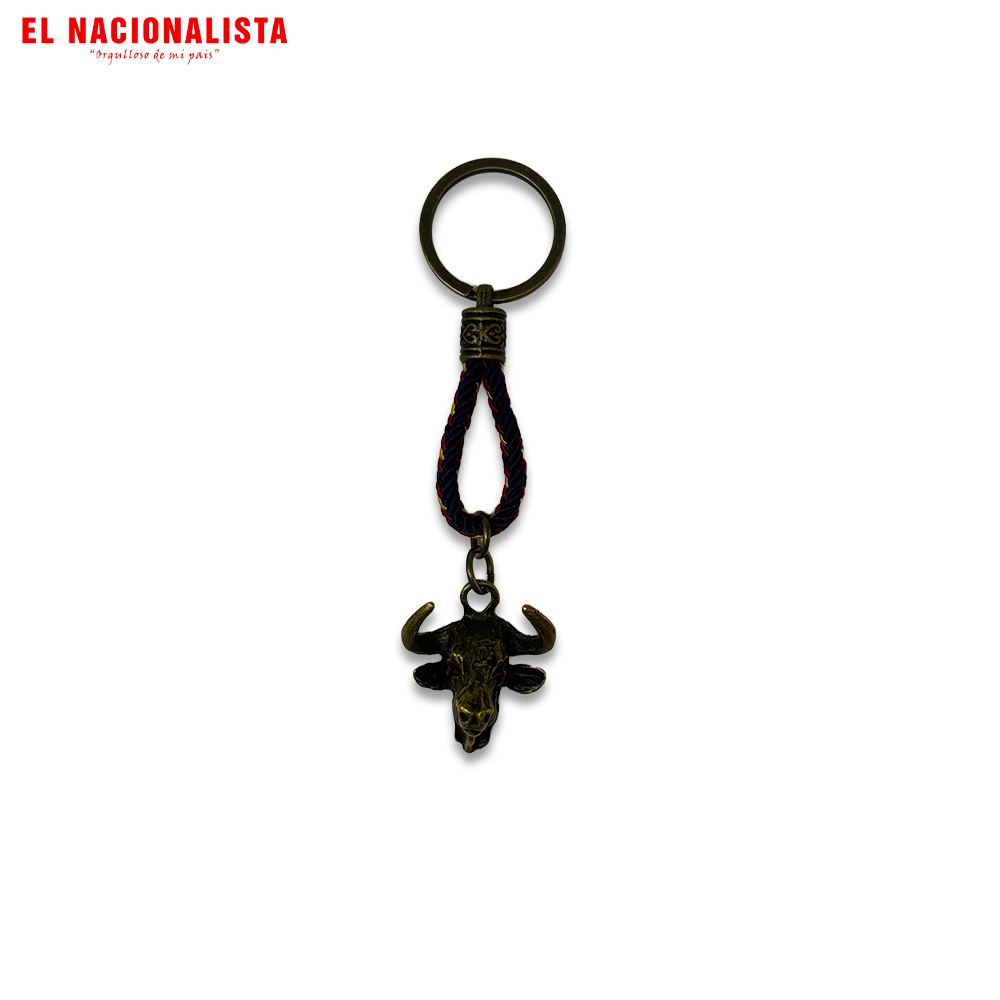 Llavero Cabeza de Toro Bronce con Cordón Trenzado – Tradición Taurina